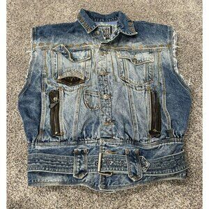 Vintage NO!JEANS AZTEC Denim Sleeveless Vest Button Belt Front Medium EUC